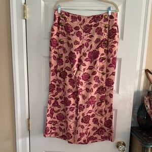 Zimmermann Linen Pink and Purple Floral Skirt with Gold Accents